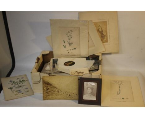 A SMALL TRAY OF UNFRAMED PRINTS, ENGRAVINGS AND PHOTOGRAPHS VARIOUS ARTISTS AND SUBJECTS, to include R. E. Groves, George Fox