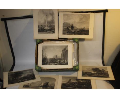 A SMALL TRAY OF UNFRAMED ENGRAVINGS AND PRINTS ETC, VARIOUS ARTISTS AND SUBJECTS, to include Birket Foster, Maynard Brown, R.