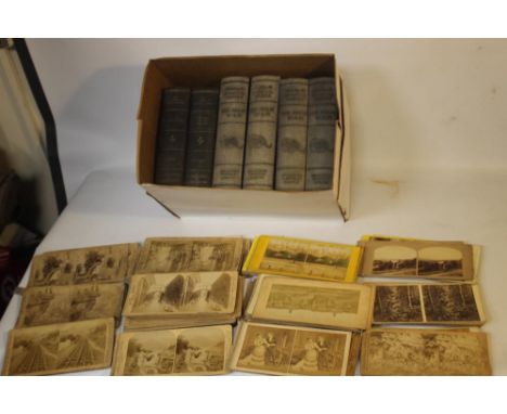 A BOX OF VINTAGE STEREOSCOPE CARDS, to include monuments, landscapes etc including coloured examples&nbsp;