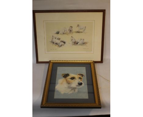  A WATERCOLOUR OF A TERRIER DOG, signed "Harry Downes 2001", together with a R.O.S Goody limited edition print 134/600 depict