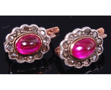 A pair of ladies Russian 14ct gold, ruby and diamond set flower head earrings, 3.5g  ***NOT TESTED***