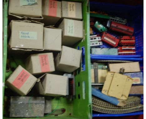 A collection of playworn diecast and 00 gauge railway accessories to include Playcraft, Dinky toys and Hornby 00