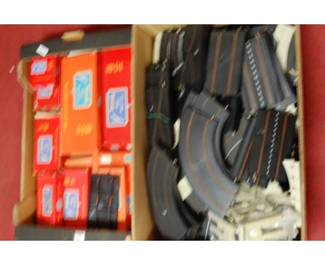 Three boxes of mixed 00 scale and Triang Minic Motorways, accessories to include girder bridge, Triang Minic hand controller,
