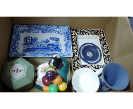 A box of miscellaneous items to include Royal Doulton figure The Old Balloon Seller HN1315, Copeland Spode Italian pattern di