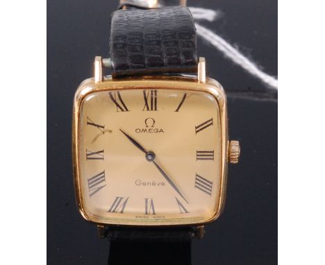 An Omega gilt metal and steel cased ladies wristwatch, having signed square dial, manual wind movement, w.27mm (excluding cro