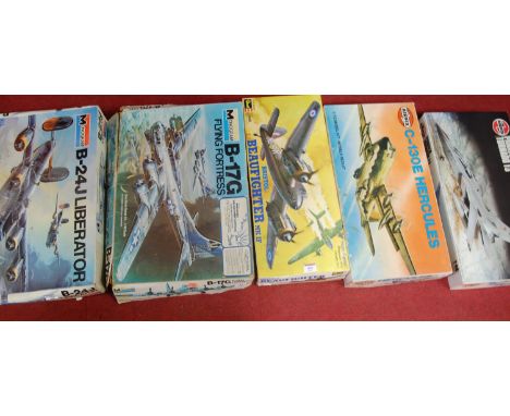 Five part-built plastic kits, to include; Airfix, Revell, Monogram, Bristol Bow Fighter, Hercules etc 