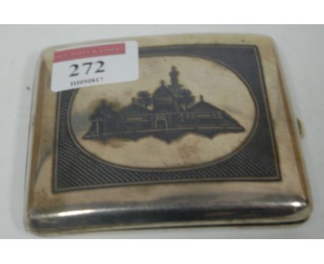  A mid 20th century white metal and niello decorated pocket cigarette case   Condition Report / Extra Information  Weight 3.9