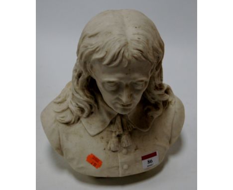 A Victorian Copeland Parian portrait bust of Milton stamped verso M Noble SC. London November 20th 1866, Ceramic and Crystal 