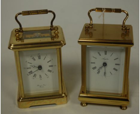 A modern lacquered brass cased carriage clock, having enamelled dial with Roman numerals, signed Bernard Freres of Bicester; 