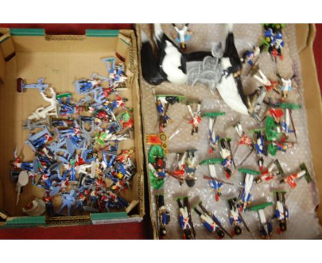 Two trays of mixed plastic and white metal mixed scale Napoleonic military figurines 