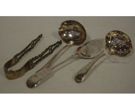 A Victorian silver sifting spoon, probably Richard Britton, London 1847, together with one other silver ladle, a silver spoon