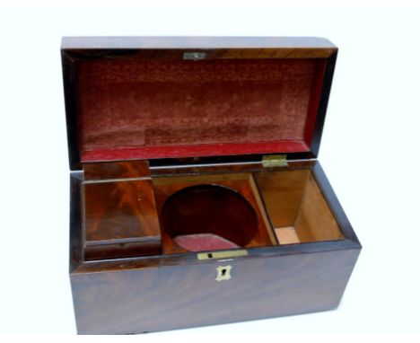 A George III mahogany tea caddy, of plain rectangular form, the hinged lid revealing a partially fitted interior, w.30cm