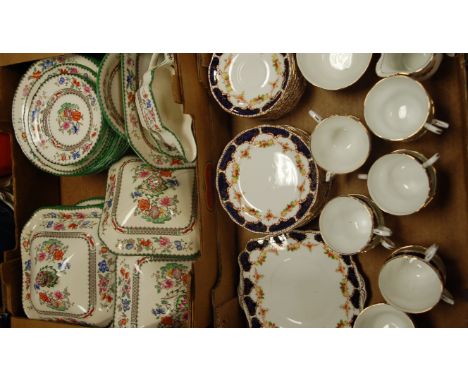 Two boxes of miscellaneous china to include Royal Standard Fine Bone China, and Copeland Spode Chinese Rose pattern table war