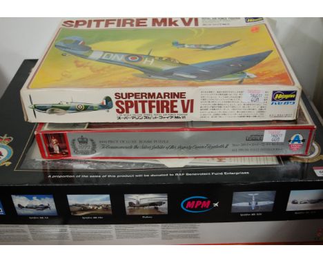 A collection of mixed scale plastic kits, to include; Airfix Super Marine Spitfire, Hasegawa Spitfire etc    Condition Report