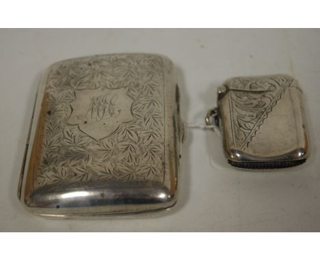 A George VI silver pocket cigarette case, having all-over engraved decoration and initialled cartouche, by Henry Williamson L