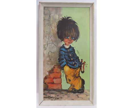 After Michael Thomas -  Little Shot" coloured print in original white frame 57.5cm x 28.5cm "