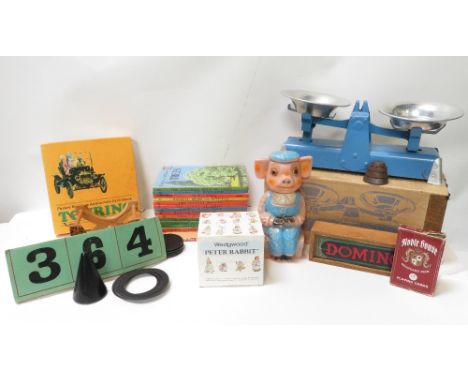 A set of vintage Vulcan scales, along with various other toys, books and collectables