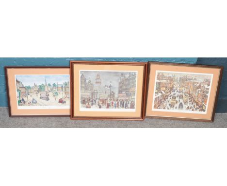 After George Cunningham, Sheffield artist, three framed limited edition prints depicting scenes of Sheffield, signed in penci