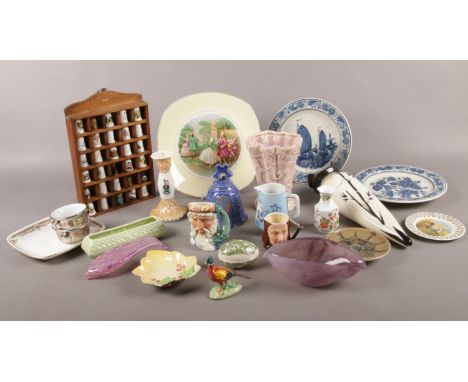 A box of miscellaneous. Royal Doulton character jug 'Neptune', Aynsley bud vase, Carltonware, Mason's etc  