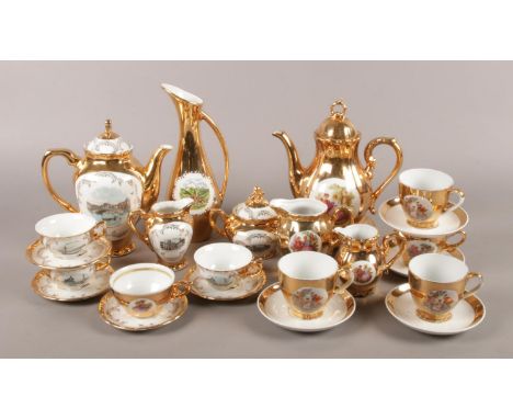 Two Bavarian part coffee sets, with displaying transfer prints of Austria and figures. Includes cups and saucers, coffee pot 