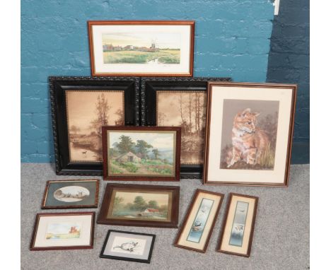 A quantity of paintings and prints. Including Andrew Dibben print signed in pencil, two oriental scenes with ducks, landscape
