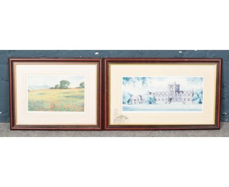 After John Rudkin, a pair of framed signed limited edition prints, Poppies Over Laughton and Rotherham Grammar School remarqu