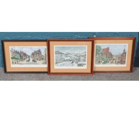 After George Cunningham, Sheffield artist, three framed limited edition prints depicting scenes of Sheffield, signed in penci