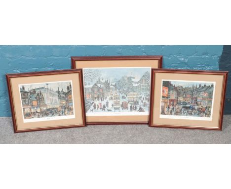 After George Cunningham, Sheffield artist, three framed limited edition prints depicting scenes of Sheffield including 'Eccle