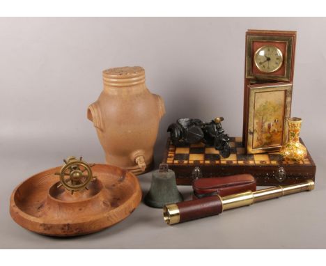 A quantity of collectables, to include nautical themed nutcracker, expanding telescope and chess set.  