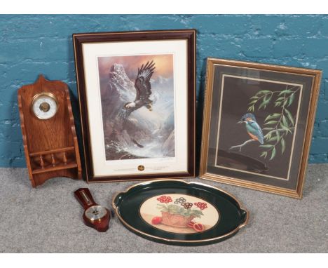 A collection of prints. Ted Blaylock 'Save the Eagle, Proud and Free' framed print, vintage weather stations etc  