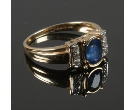 A 9ct diamond &amp; Sapphire art deco style ring. size N.  