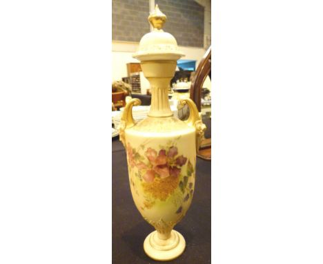 Royal Worcester large twin handled Blush Ivory vase, H: 30cm 