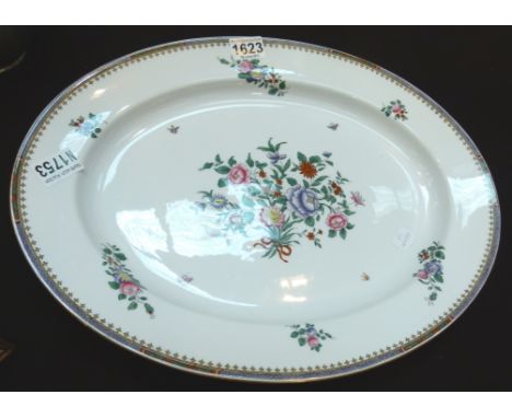 Large Copeland Spode oval platter retailed by T Goode, decorated with floral posies, L: 47 cm
