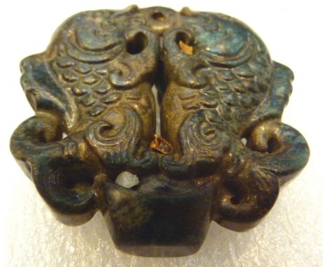 Hand carved green jade fish netsuke