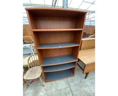 A SLIGHTLY BOW FRONTED OPEN FIVE TIER DISPLAY SHELF UNIT, 38" WIDE