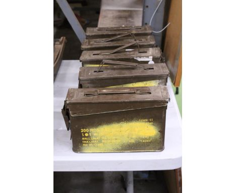 FIVE SMALL ARMS METAL AMMUNITION BOXES