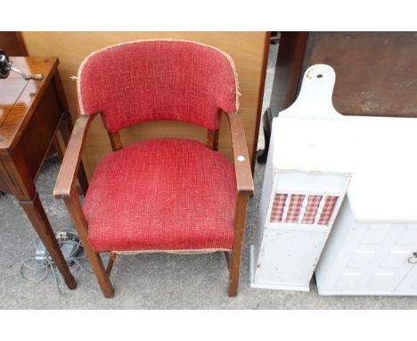 A PAINTED FRENCH STICK STAND AND A FIRESIDE CHAIR