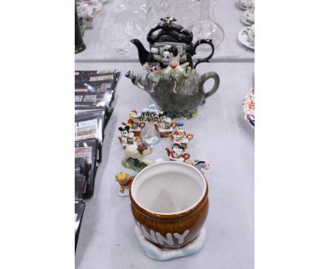 A CARDEW COLLECTIBLES DISNEY DONALD MANGLE TEAPOT LIMITED EDITION TOGETHER WITH A JUNGLE BOOK TEAPOT AND MINIATURE CARDEW LIM