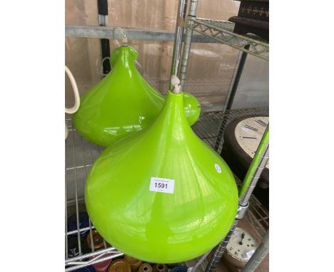 A PAIR OF VIVID GREEN METAL RETRO STYLE LIGHT FITTINGS