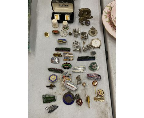A LARGE QUANTITY OF ENAMEL BADGES, CUFFLINKS, THIMBLES ETC