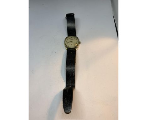 A VINTAGE 9 CARAT GOLD A L DENNISON ROTARY SUPER SPORTS ANTIMAGNETIC AUTOMATIC WRISTWATCH WITH SUBDIAL AND LEATHER STRAP SEEN