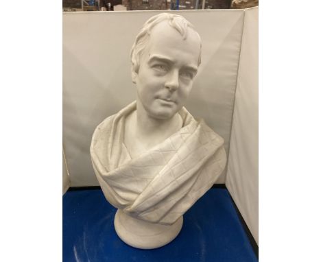 A LARGE CERAMIC BUST OF SIR WALTER SCOTT IN CLASSICAL ROBES