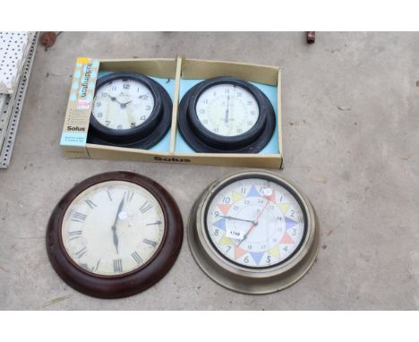 THREE WALL CLOCKS AND A BAROMETER
