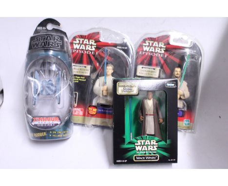 FOUR AS NEW IN BOXES STAR WARS FIGURES TO INCLUDE EPISODE 1 'QUI-GON JINN' FINGER FORCES, 'OBI-WAN KENOBI' FINGER FORCES, TIT