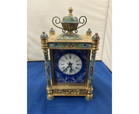 A DECORATIVE CLOISONNE MECHANICAL MANTEL CLOCK