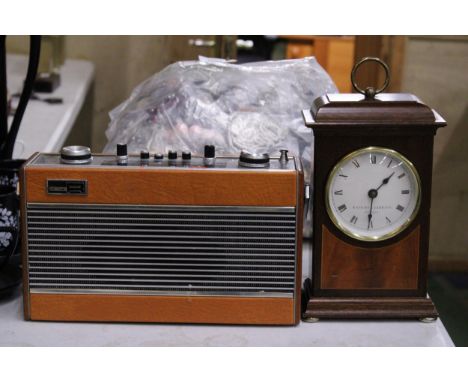 A VINTAGE TEAK ROBERTS RADIO PLUS A KNIGHT AND GIBBINS MANTLE CLOCK