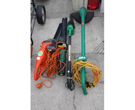 FOUR ELECTRIC GARDEN TOOLS TO INCLUDE THREE HEDGE TRIMMERS AND A STRIMMER