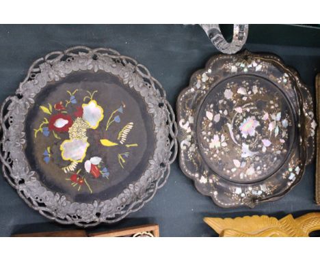 TWO VINTAGE TRAYS WITH MOTHER OF PEARL INLAY
