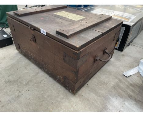 A VINTAGE WOODEN STORAGE BOX