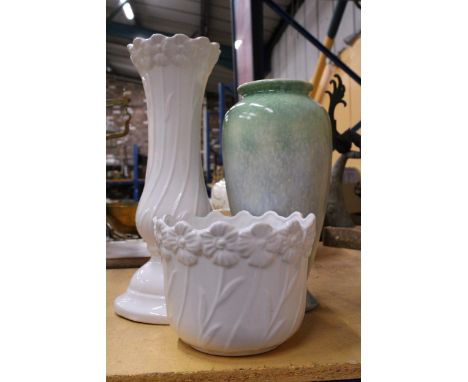 A LARGE SYLVAC VASE TOGETHER WITH A CERAMIC PLANTER AND STAND